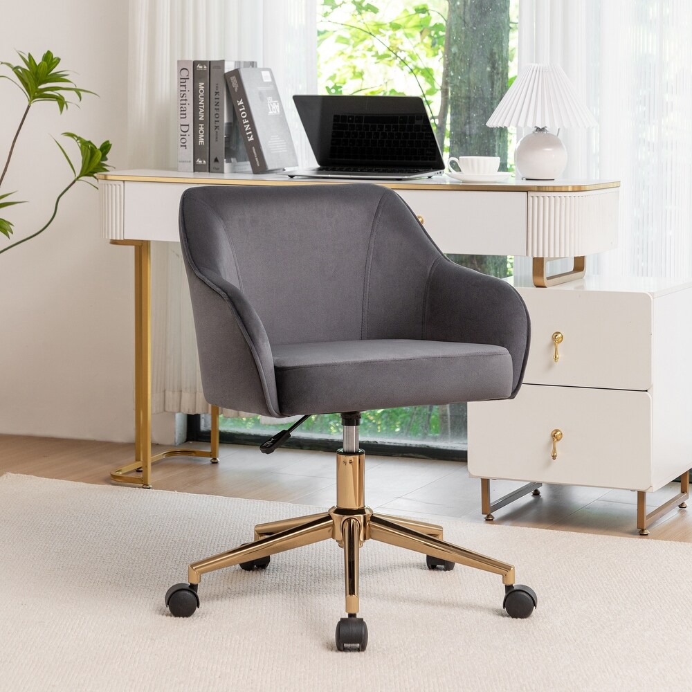 Porthos Home Raisa Velvet Office Chair with Gold Chrome Base