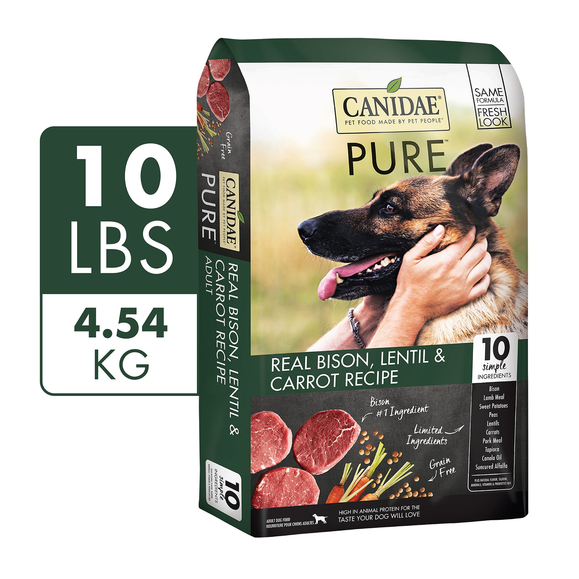 Canidae Pure Real Bison， Lentil  Carrot Recipe Dry Dog Food， 10 lbs.