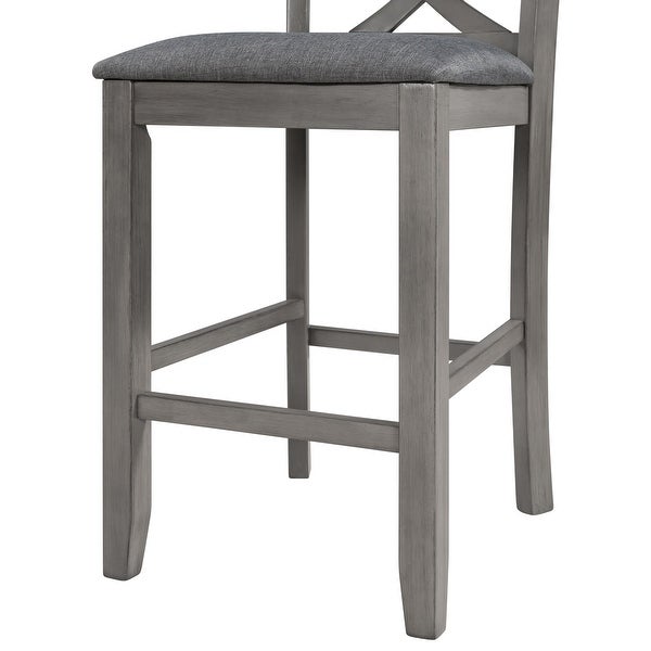 2 Piece Farmhouse Padded Round Counter Height Kitchen Dining Chairs with Cross Back for Small Places， Grey