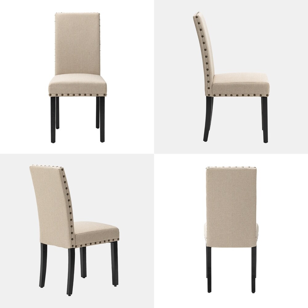 Glitzhome 38''H Set of 2 High Back Linen Fabric Studded Dining Chairs with Footpads