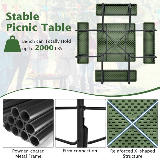 Tangkula 8 person Round Picnic Table Bench Set Outdoor Circular Picnic Table With 4 Benches amp Umbrella Hole 500 Lbs Capacity Black grey white green