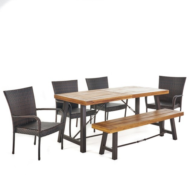 Salons 6pc Acacia amp Wicker Dining Set Teak brown Christopher Knight Home