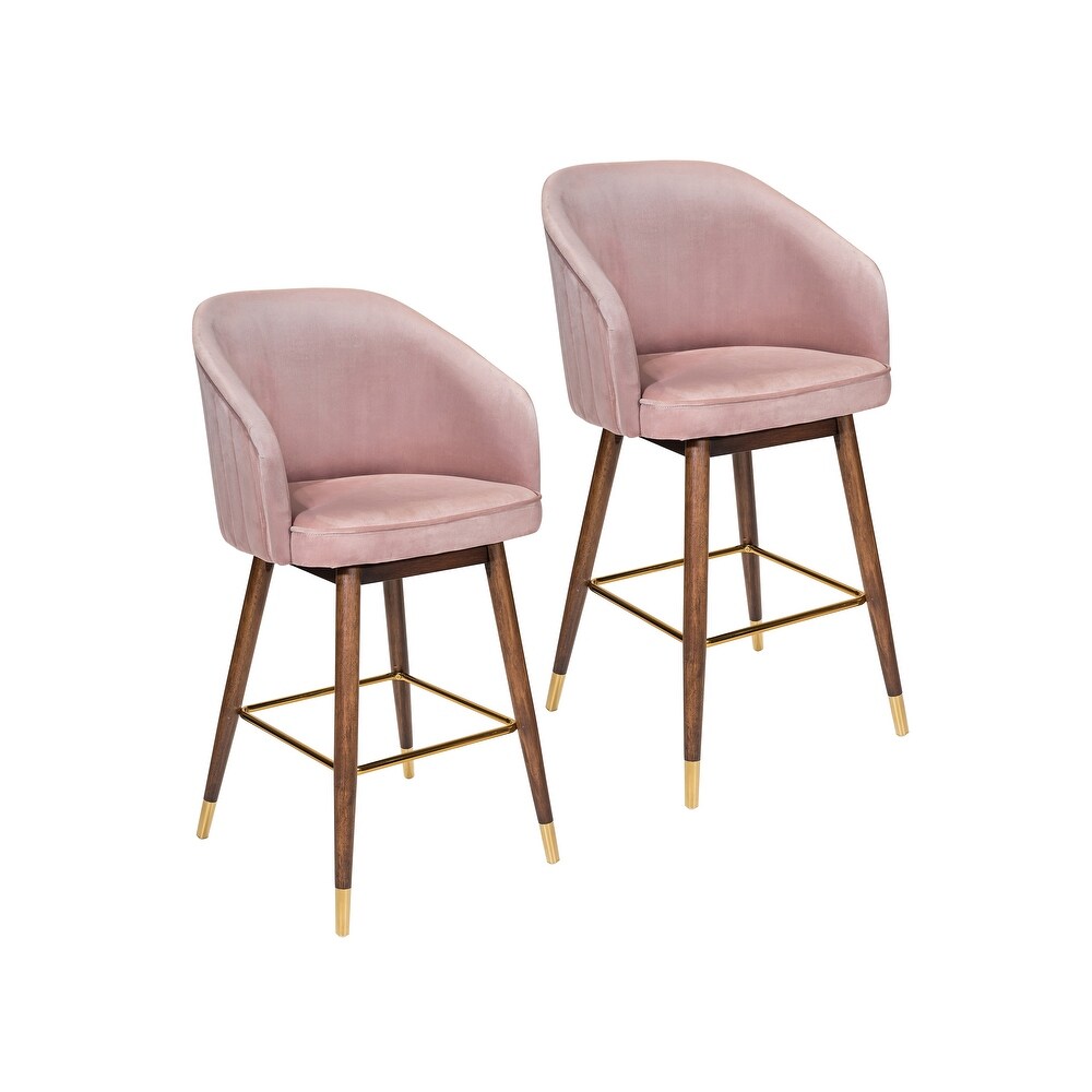 Porthos Home Olea Velvet Upholstered Bar Stools with Rubberwood Legs  Set of 2