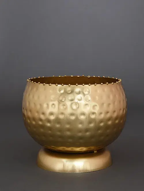 Premium Quality Handcrafted Decorative Modern Luxury Gold Metal Round Planter For Home And Garden