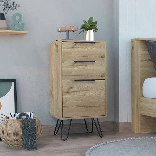 Modern Style 3-Drawers Dresser， Storage Cabinet with 4 Hairpin Legs， Chest Organizer for Bedroom， Living Room， Hallway - - 37828132