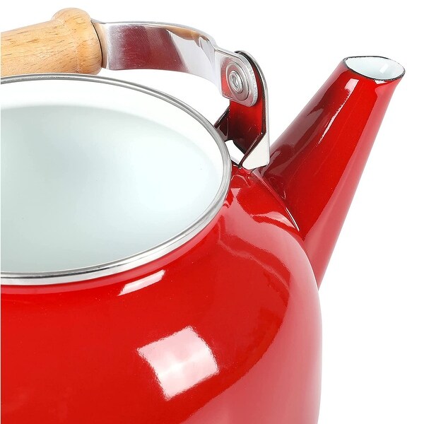 1.5 Quart Tea Kettle With Fold Down Handle in Red