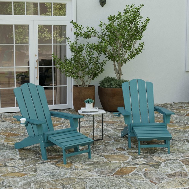 Merrick Lane Adirondack Chair With Cup Holder And Pull Out Ottoman All weather Hdpe Indoor outdoor Lounge Chair