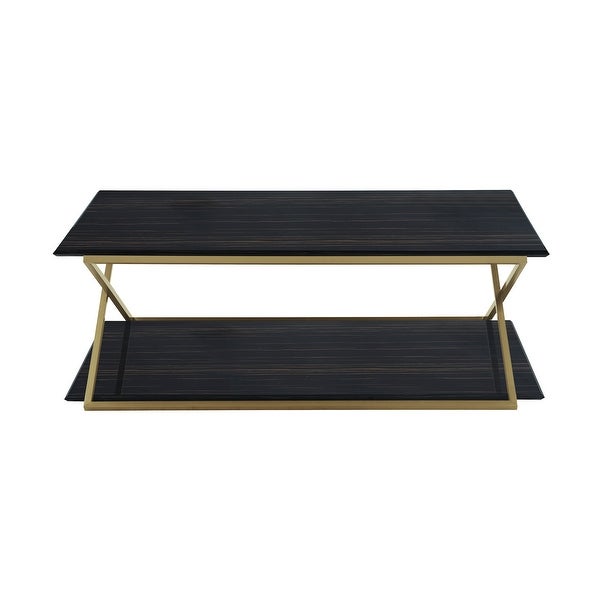 Westlake Dark Brown Veneer Coffee Table with Brushed Gold Legs