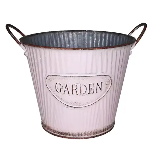 Galvanized Pink Planter Pot Metal Flower Bucket For Decorative Home Garden