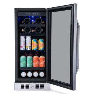 NewAir 15 in. FlipShelf 33 Wine Bottles  80 Cans Built-in Beverage and Wine Cooler in Stainless Steel with Reversible Shelves NWB060SS00