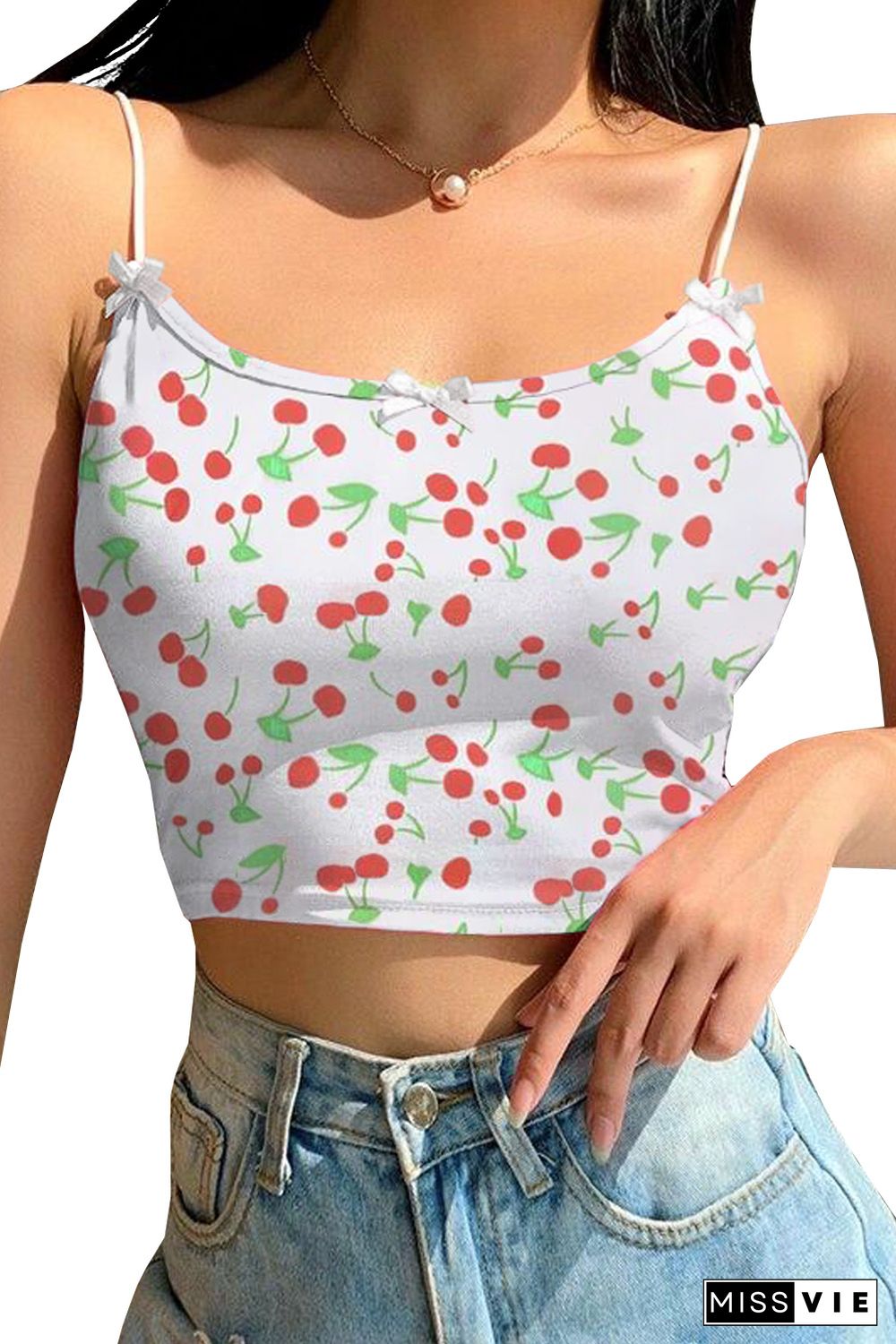 Cherry Print Crop Spaghetti Straps Camisole