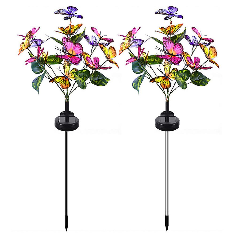 Solar Garden Lights， 2 Pack Butterfly Flower Solar Garden Lights Flowers Garden Stake Lights， Waterproof Outside Fence Decorative Led Landscape Path L