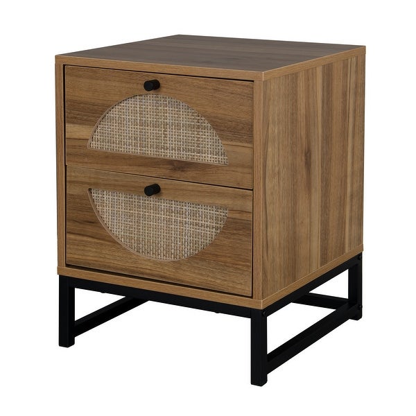 Natural Rattan Nightstand Side Table Display Rack for Bedroom