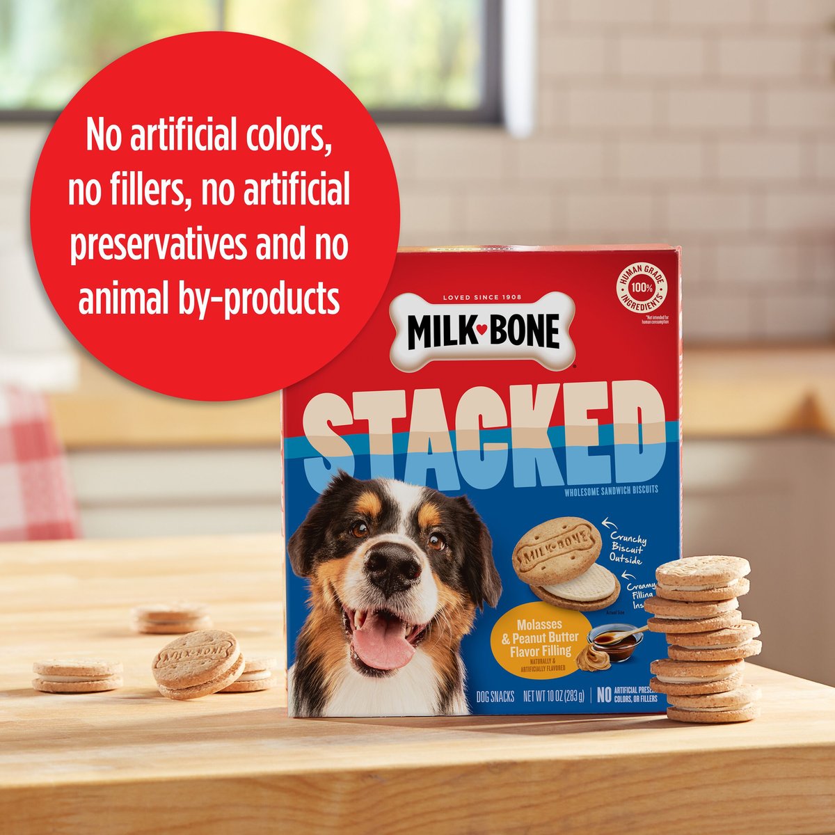 Milk-Bone Stacked Biscuits Molasses and Peanut Butter Flavor Dog Treats