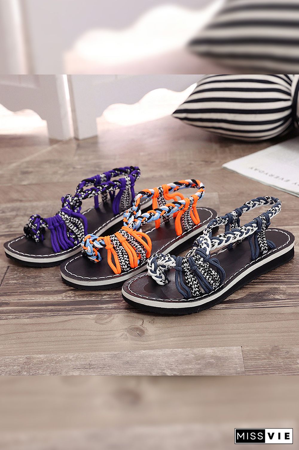 Colorful Rope Twist Knot Splicing Flat Sandals