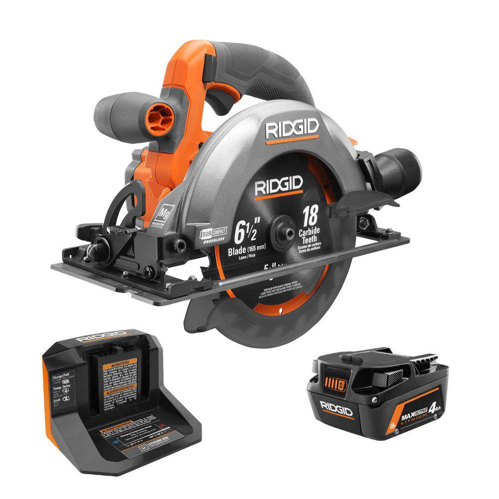 RIDGID 18V Subcompact Brushless 6-12 in. Circular Saw Kit with 4.0 Ah Battery and Charger R8656K