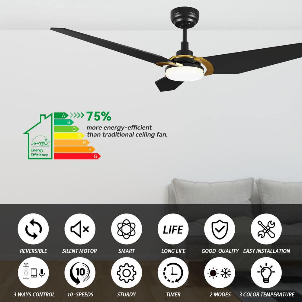 CARRO Brently 52 in Dimmable LED IndoorOutdoor Black Smart Ceiling Fan with Light and Remote Works w AlexaGoogle Home