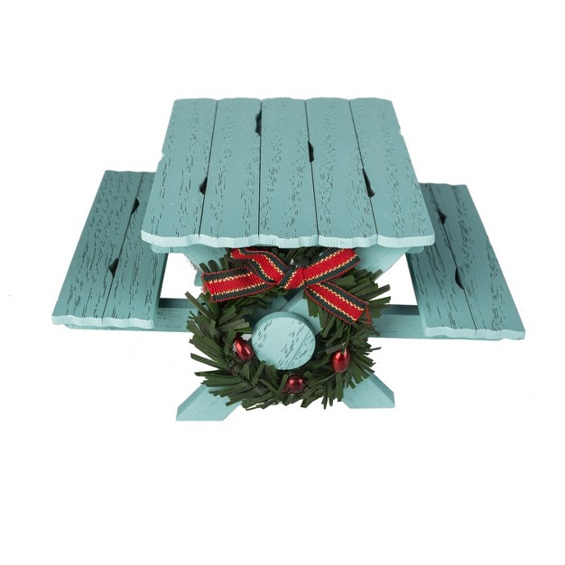 Blu Mdf Picnic Table With Wreath