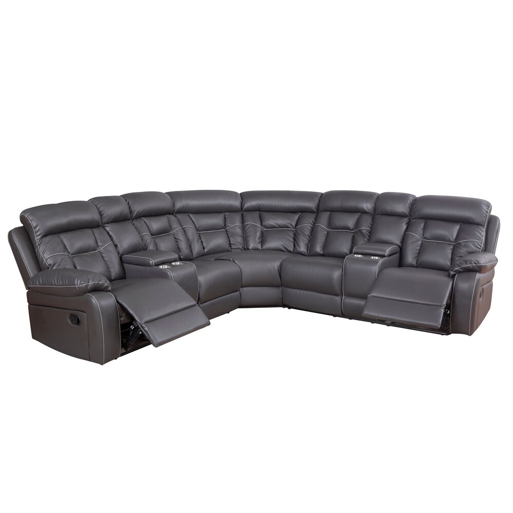 Mid century Modern Faux Leather Upholstered Reclining Sectional Sofa