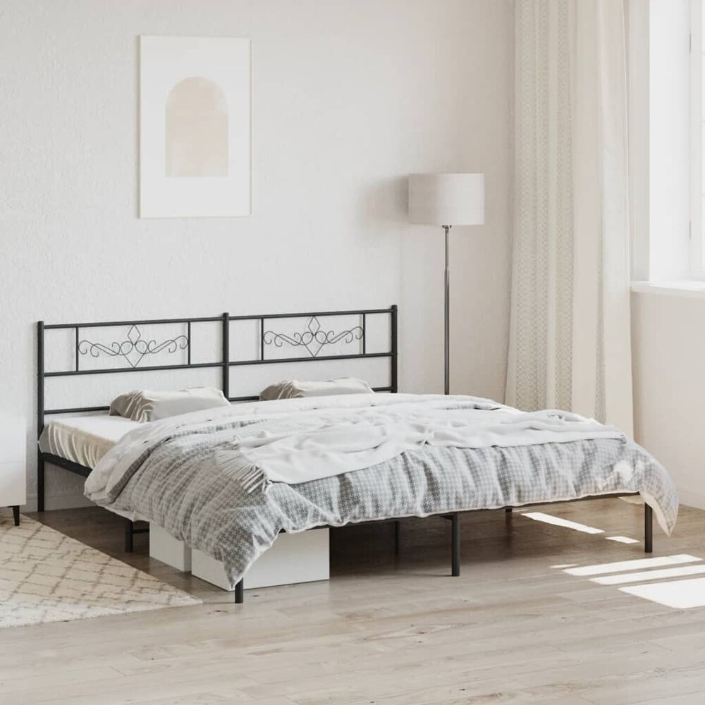 vidaXL Metal Bed Frame with Headboard Black 72\