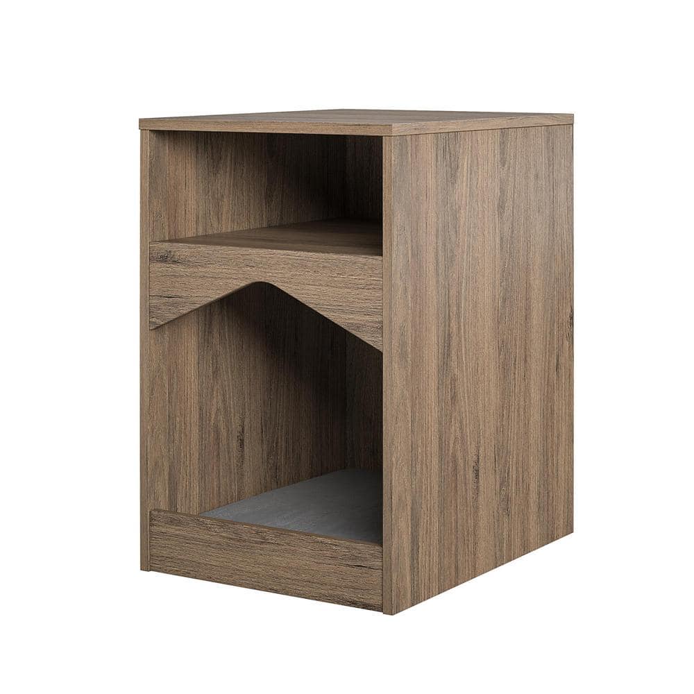 OLLIE & HUTCH Roscoe Small to Large Rustic Oak Cat House End Table with Bed 3086333COM