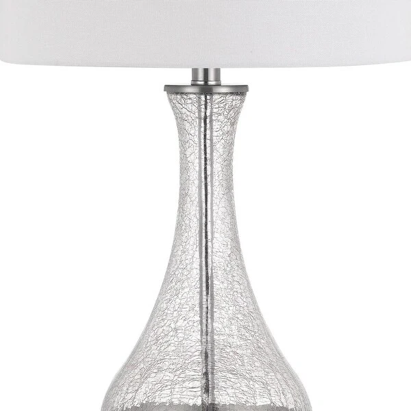 Glass Body Table Lamp with Crackled Finish， Set of 2， Silver and White