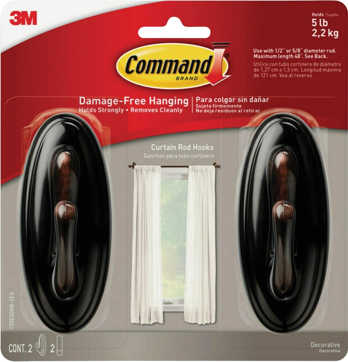 Command Curtain Rod Hook Oil-Rubbed Bronze