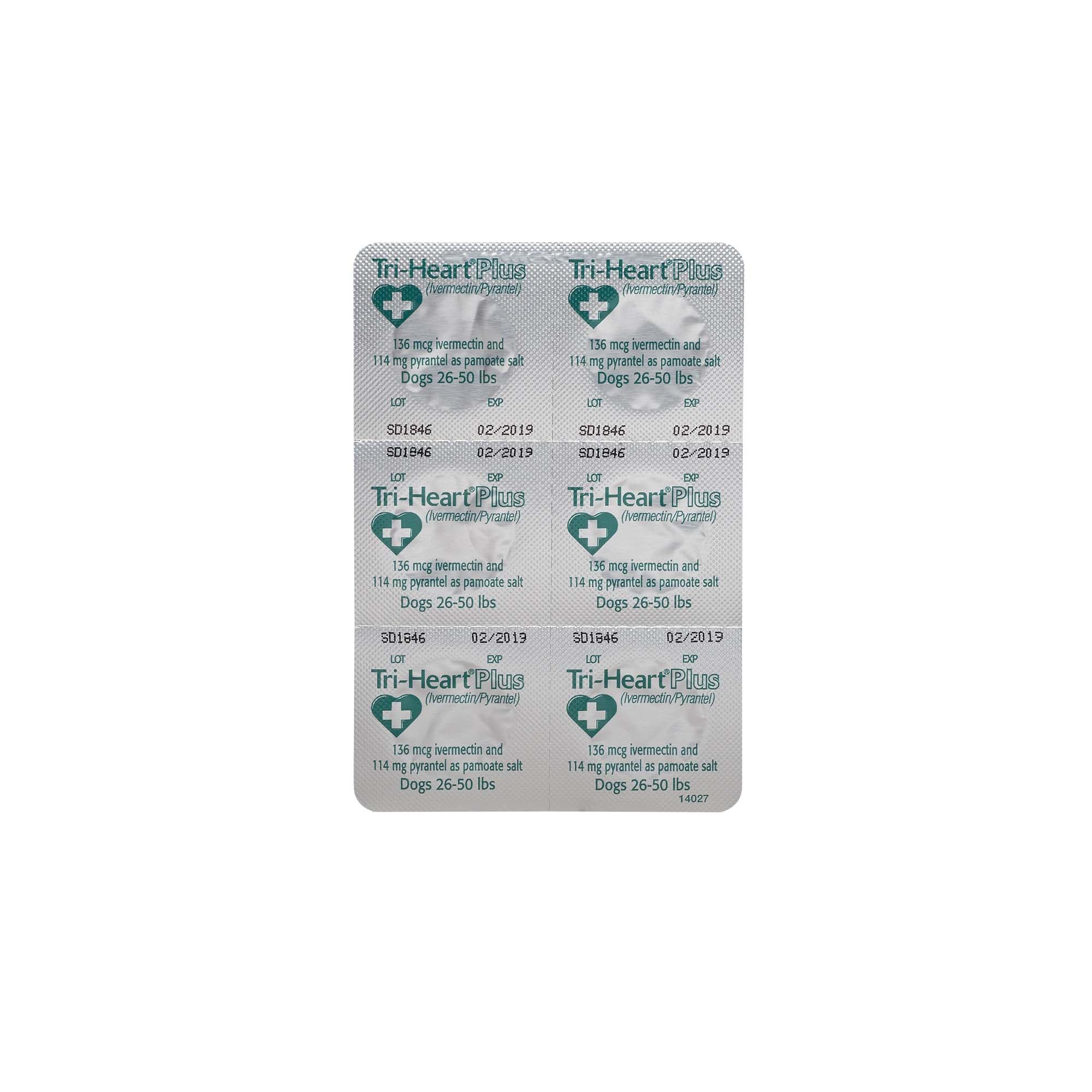 TRI-HEART PLUS Chewable Tablets for Dogs 26 to 50 lbs， 6 Month Supply