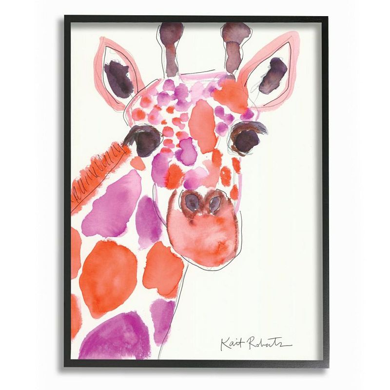 Stupell Home Decor Kids Giraffe Zoo Animal Red Purple Watercolor Wall Art