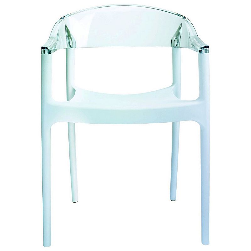 32 White and Clear Transparent Stackable Outdoor Patio Dining Arm Chair