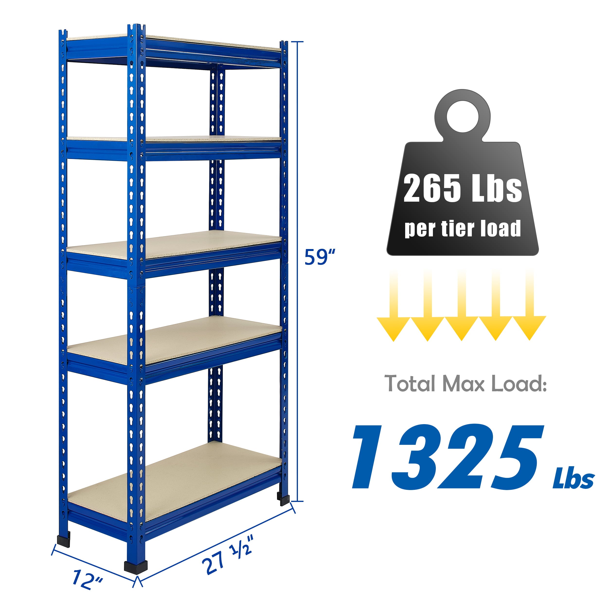 Storage Shelves 5 Tier Adjustable Heavy Duty Metal Storage Utility Rack Unit for Garage Warehouse Pantry Closet Kitchen, 28