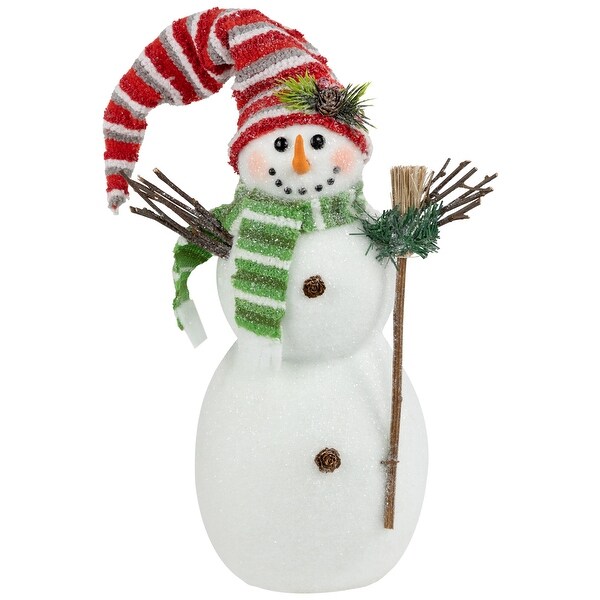 Glittered Snowman with Broom Christmas Figure