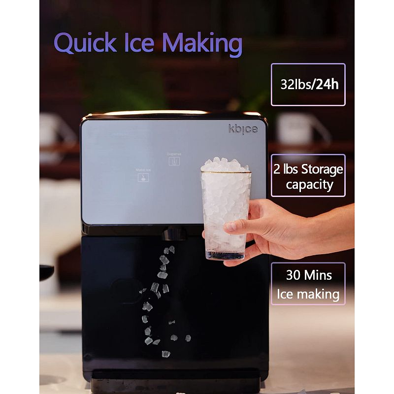 KBICE 2.0 Self Dispensing Countertop Nugget Ice Maker， Crunchy Pebble Ice Maker Black