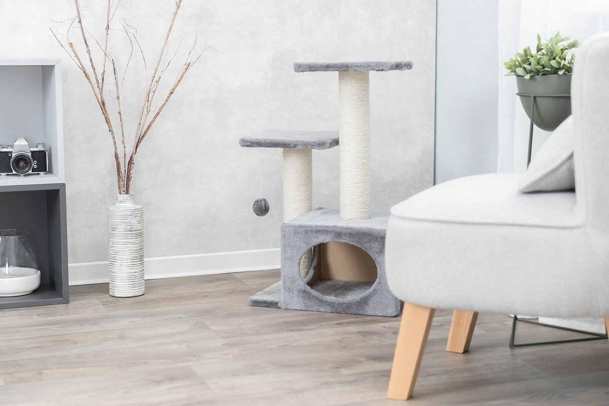 TRIXIE Valencia 28-in Plush Cat Tree and Scratching Post with Condo and Cat Toy