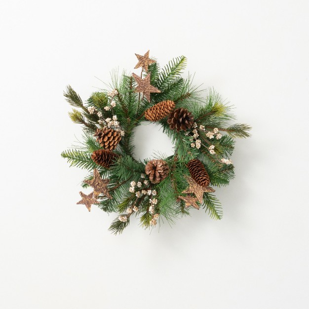 Artificial Goldstar Rustic Pine Mini Accent Wreath Multicolor 16 quot h