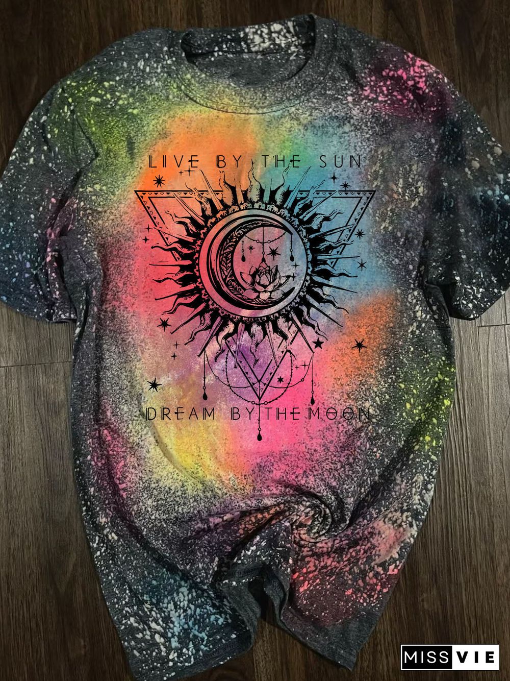 Live By The Sun Dream By The Moon Tie-Dye Round Neck T-Shirts