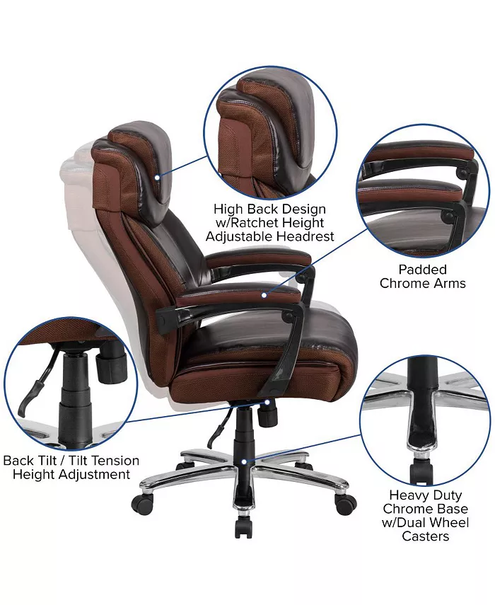 EMMA+OLIVER 500 Lb. Big and Tall Height Adjustable Headrest Swivel Ergonomic Office Chair