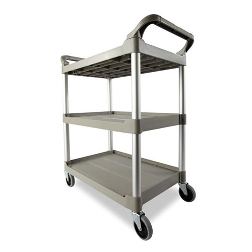 Rubbermaid FG342488PLAT Three-Shelf Plastic Utility Cart， Platinum