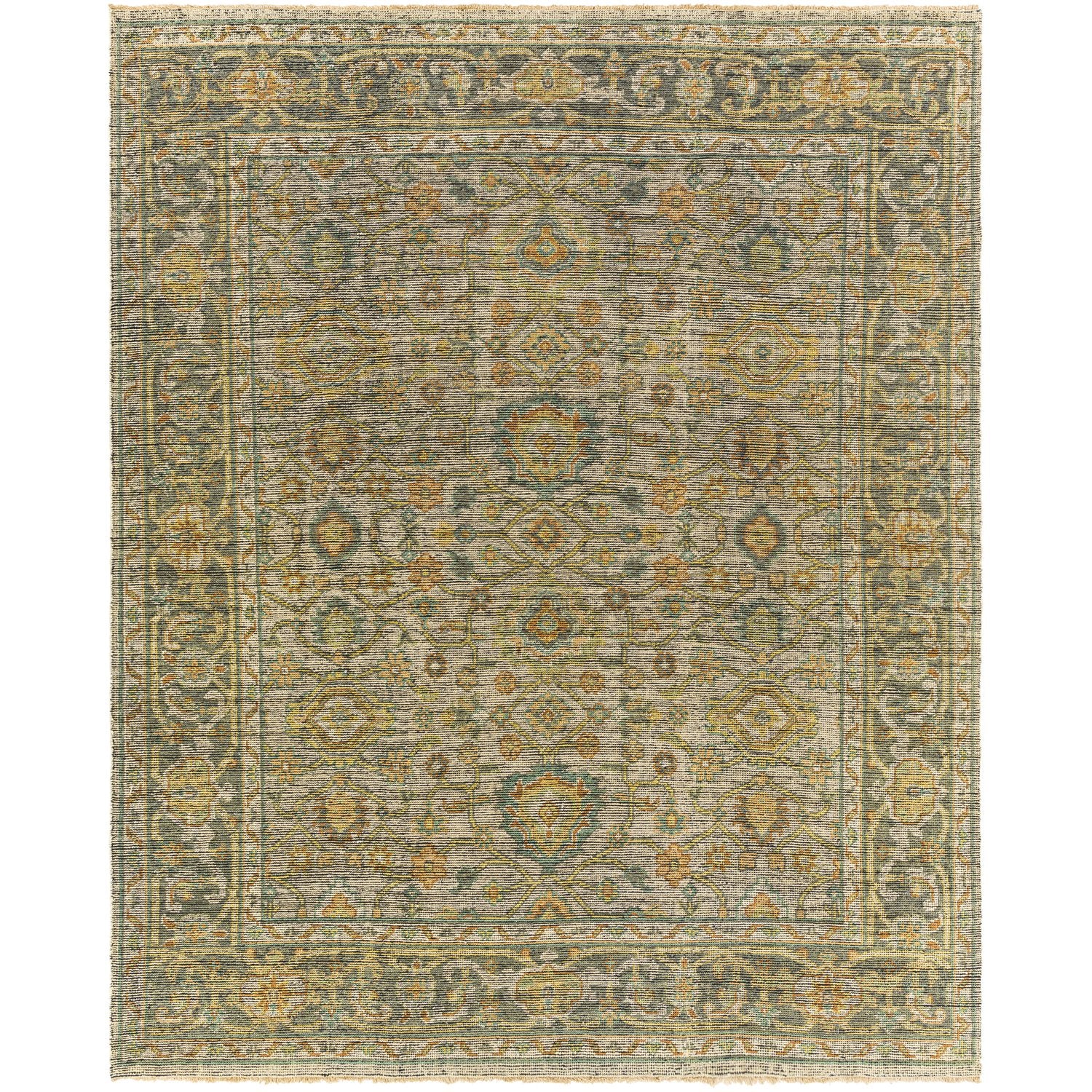 Reign Hand Knotted Rug in Khaki, Black, Teal, Bright Yellow, Peach, Burnt Orange