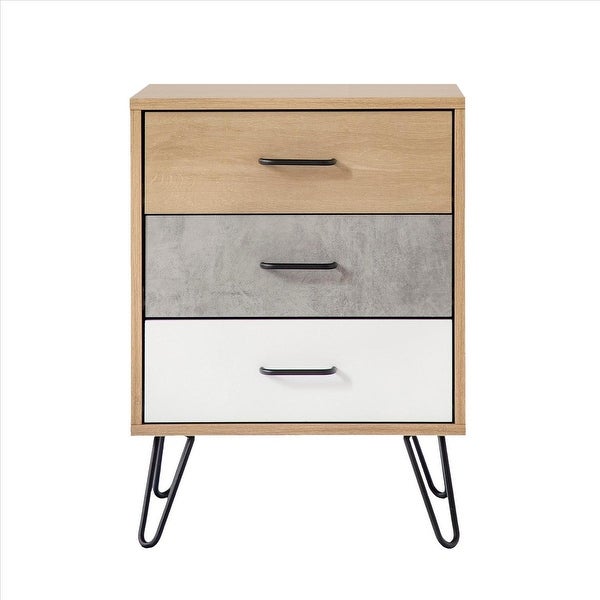 Side Table with 3 Drawers and Metal Hairpin Legs - 23.62 H x 17.56 W x 16.65 L Inches