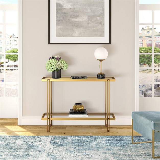 Modern Rectangular Metal Console Table In Brass Accent Finish Henn amp hart