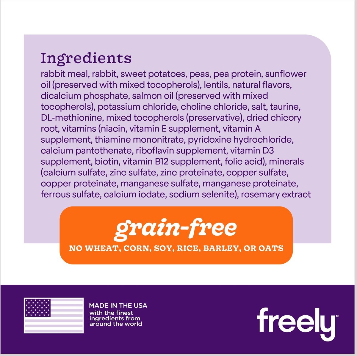 Freely Rabbit Recipe Grain-Free Dry Cat Food， 3-lb bag