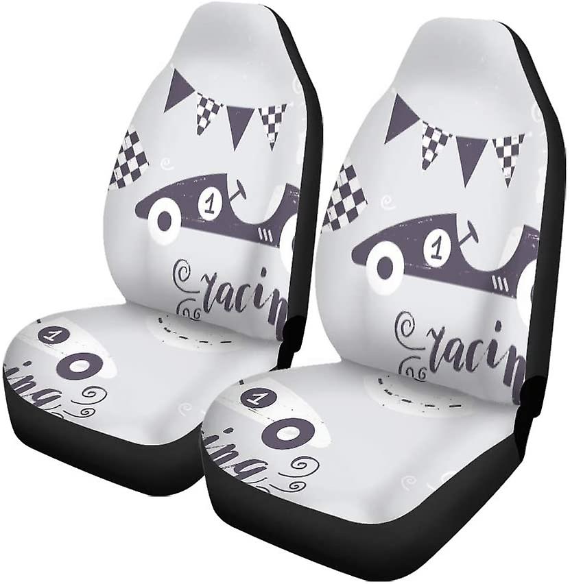 Set Of 2 Car Seat Covers Race Retro Pattern Vintage Racing Cars Kids Baby Nursery Universal Auto Front Seats Protector Fits