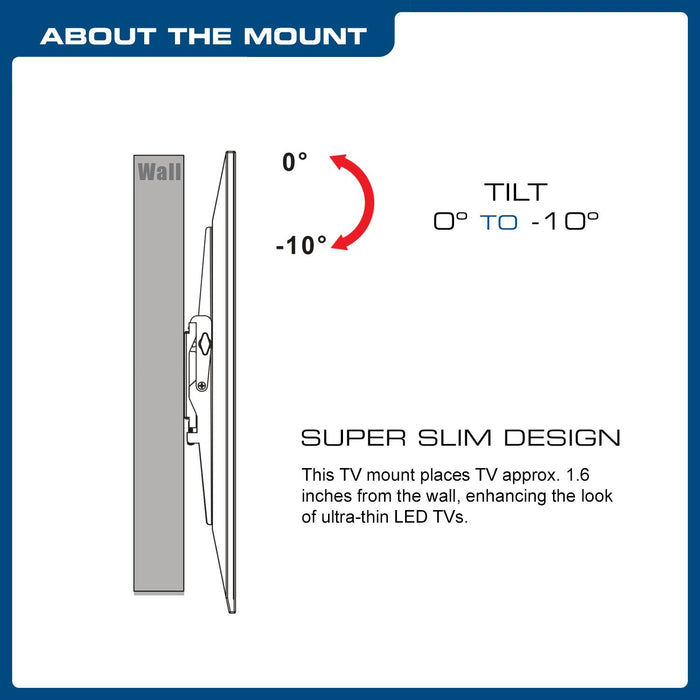 QualGear QGTMT015 Universal Low Profile Tilting TV Wall Mount for 3