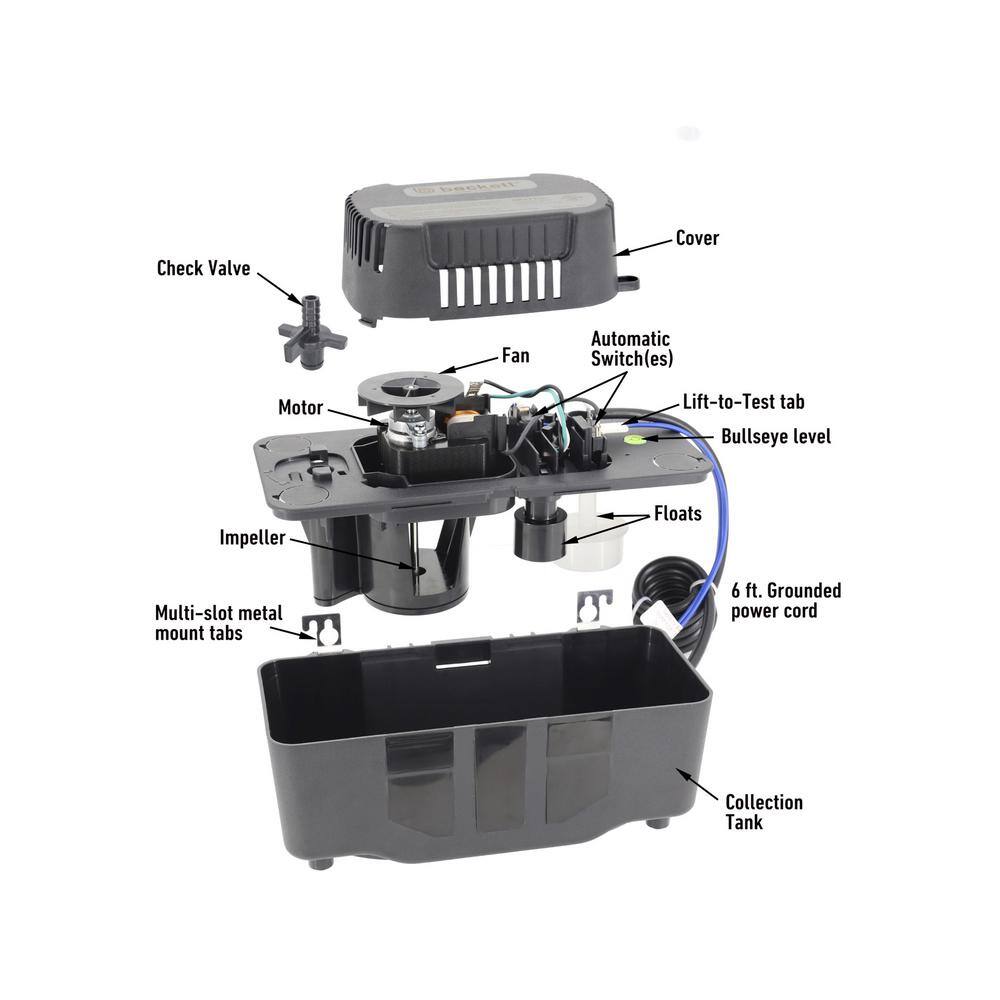 BECKETT Medium 115-Volt Condensate Removal Pump with Safety Switch and 22 ft. Max Lift BK221LSUL