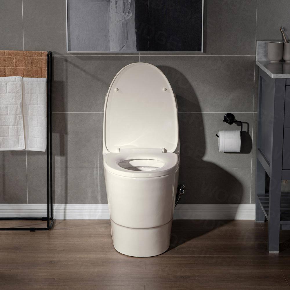 WOODBRIDGE Flora 1-Piece 1.11.6 GPF Dual Flush Elongated Comfort Height Toilet in Biscuit with Soft Closed Seat Included HB0942