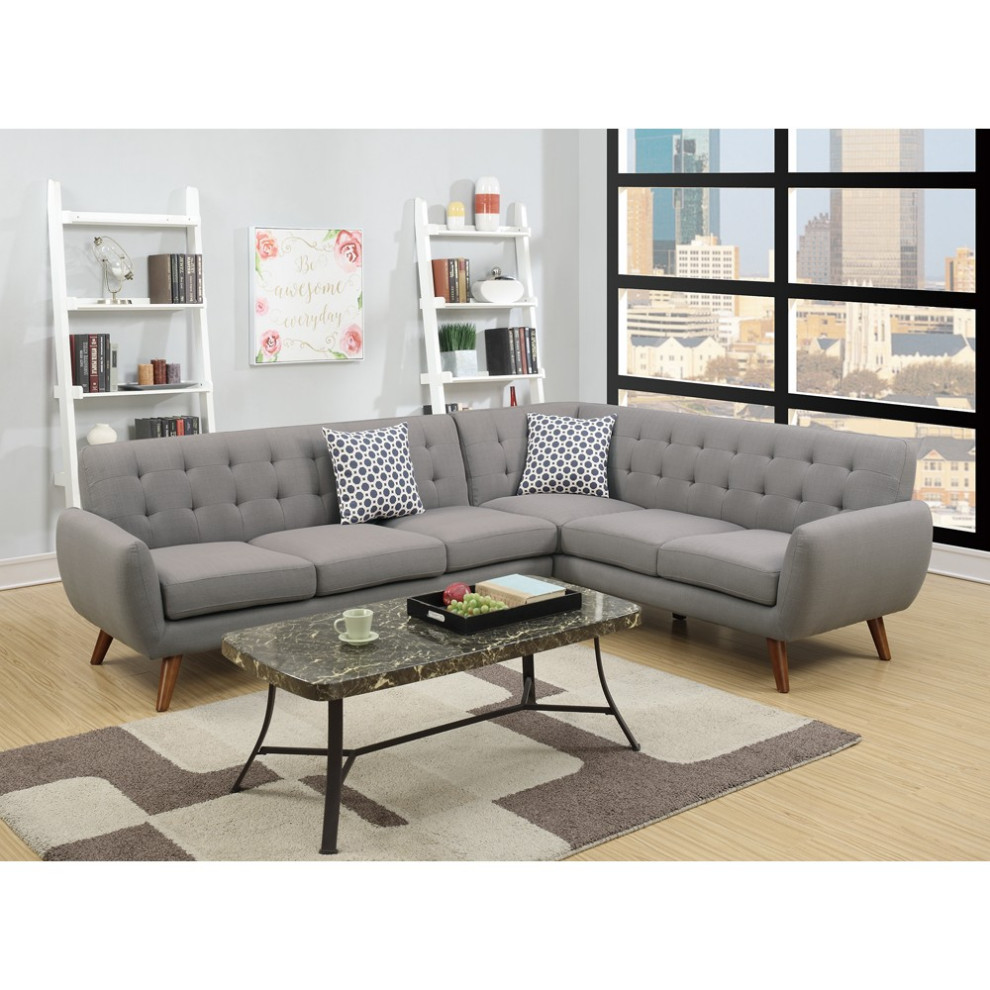 Polyfiber 2 Pieces Sectional With Tufted Back And Cushion Gray   Midcentury   Sectional Sofas   by Benzara  Woodland Imprts  The Urban Port  Houzz