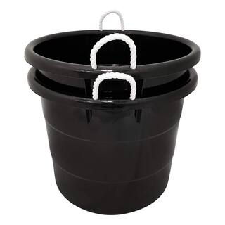 HOMZ 18 Gal. Black Plastic Utility Storage Bucket Tub wRope Handles (6-Pack) 3 x 0402BKDC.02