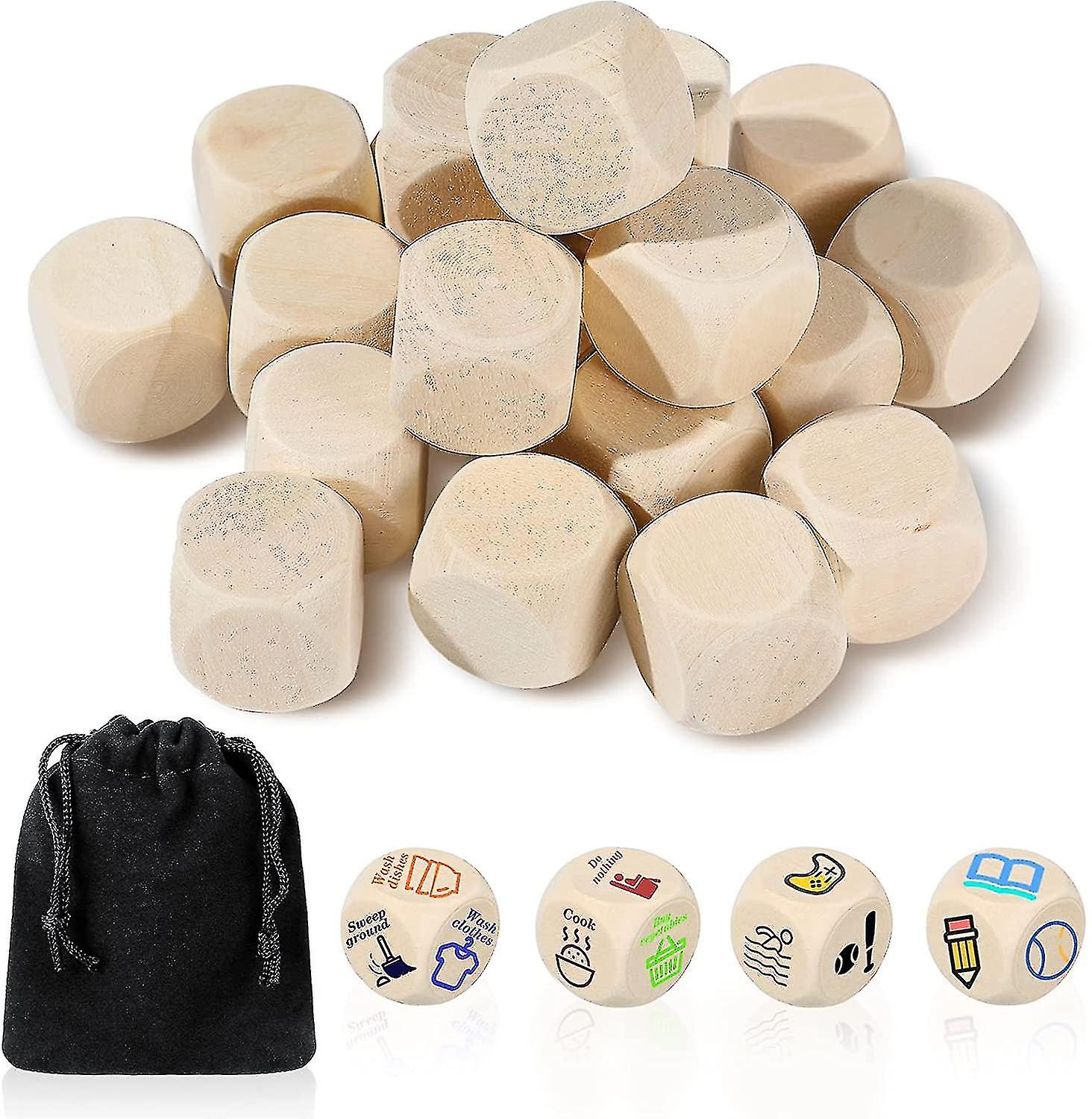 20 Pieces Diy Blank  Plain Wooden Dice With 6-sided Wooden Blocks20 Mm