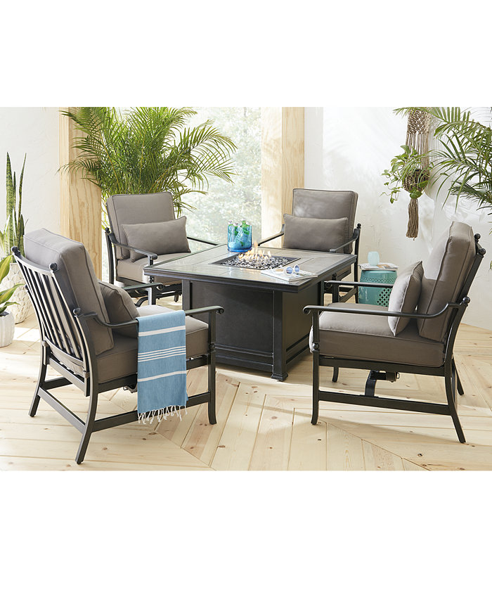 Agio CLOSEOUT! Amsterdam Outdoor 5-Pc. Chat Set (1 Fire Pit and 4 Rocker Club Chairs)